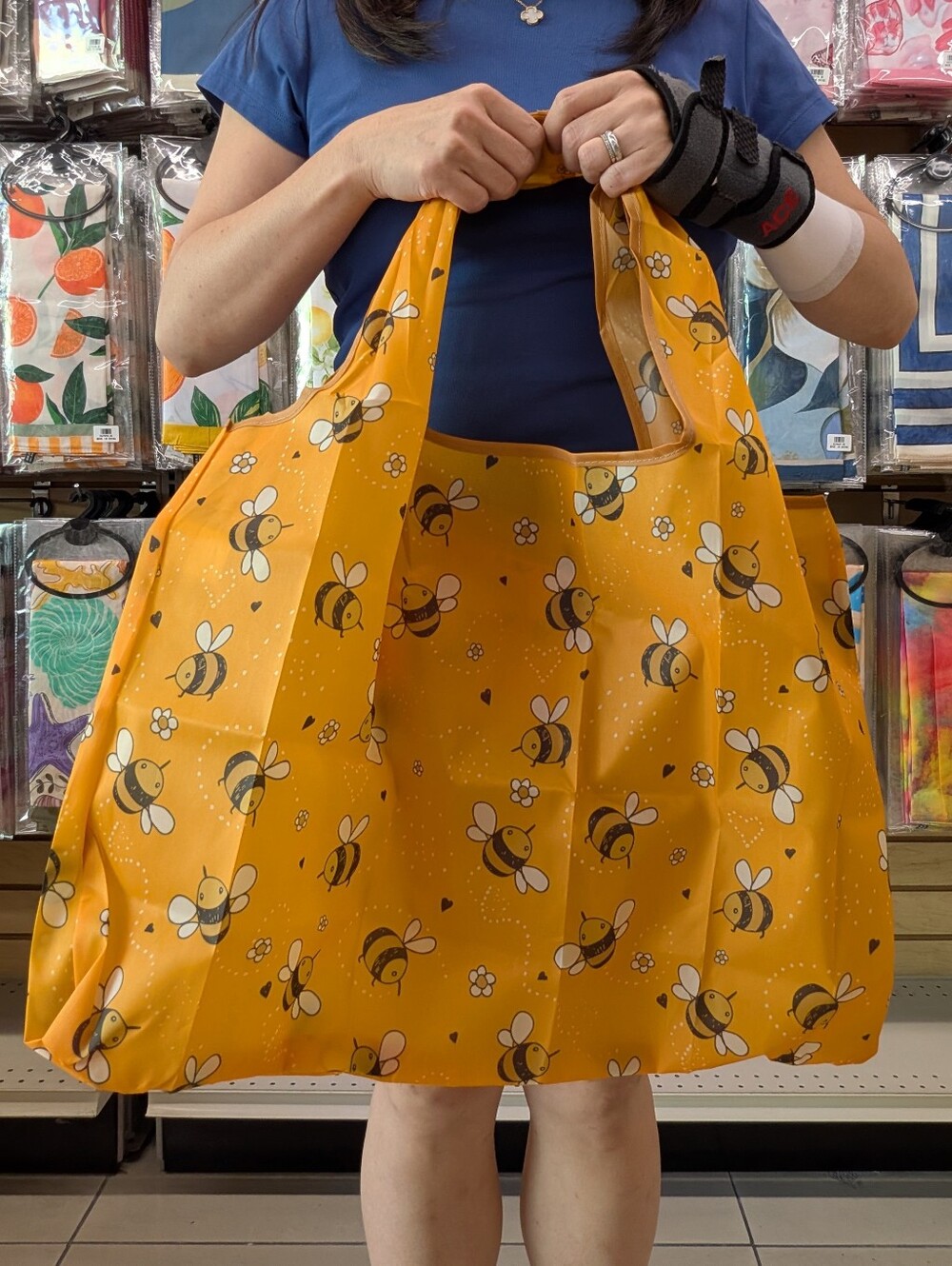 Cute Bee Print Reusable Tote Bag - Yellow